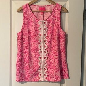 Lilly Pulitzer Pink Floral Blouse with White Lace